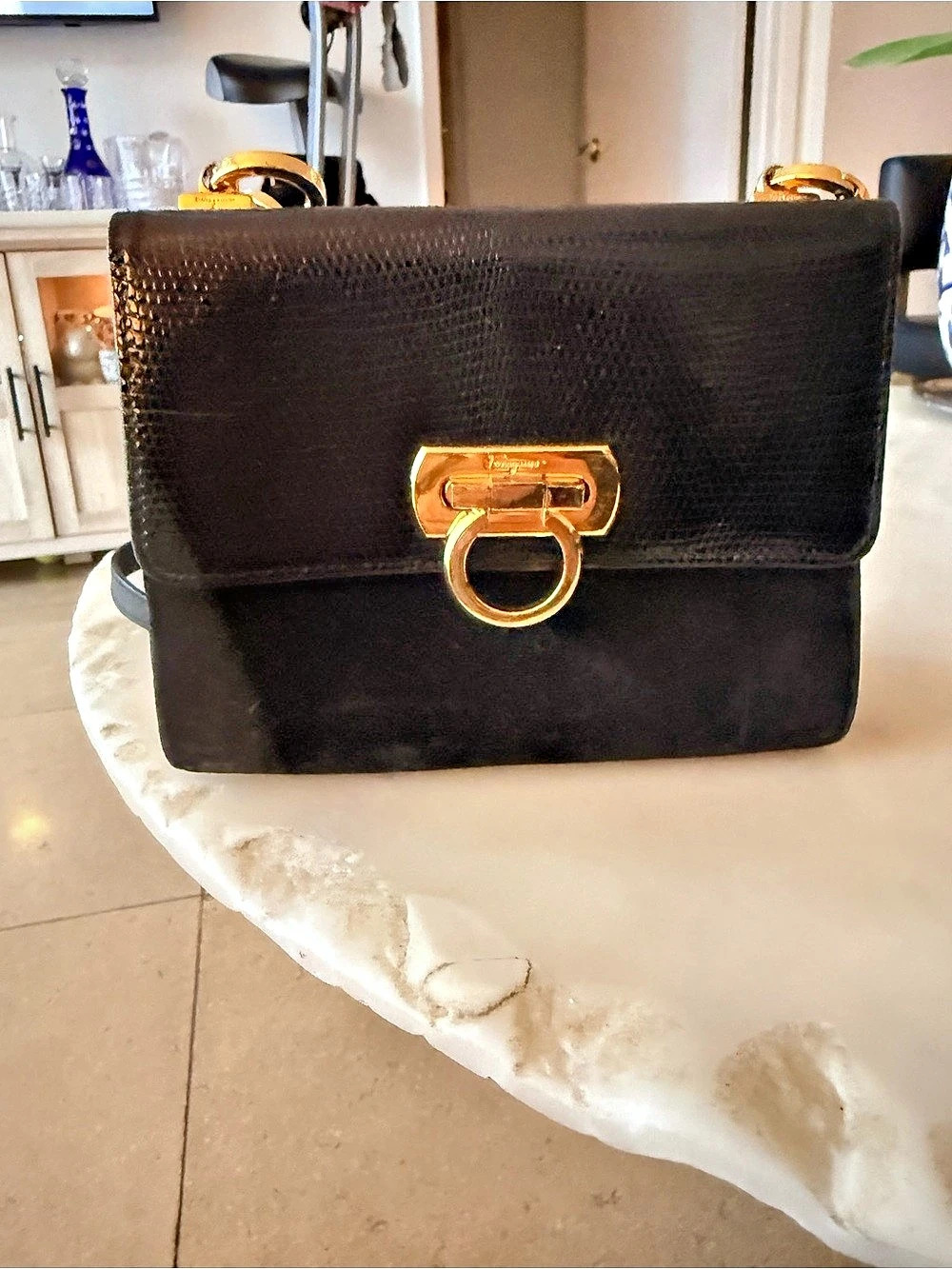 Salvatore Ferragamo Vintage Gancini Flap Crossbody Bag Black